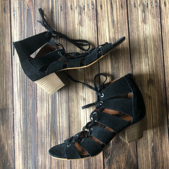 Lucky Brand Shoes - Lucky Brand Suede Cut-Out Lace-Up Black Sandals